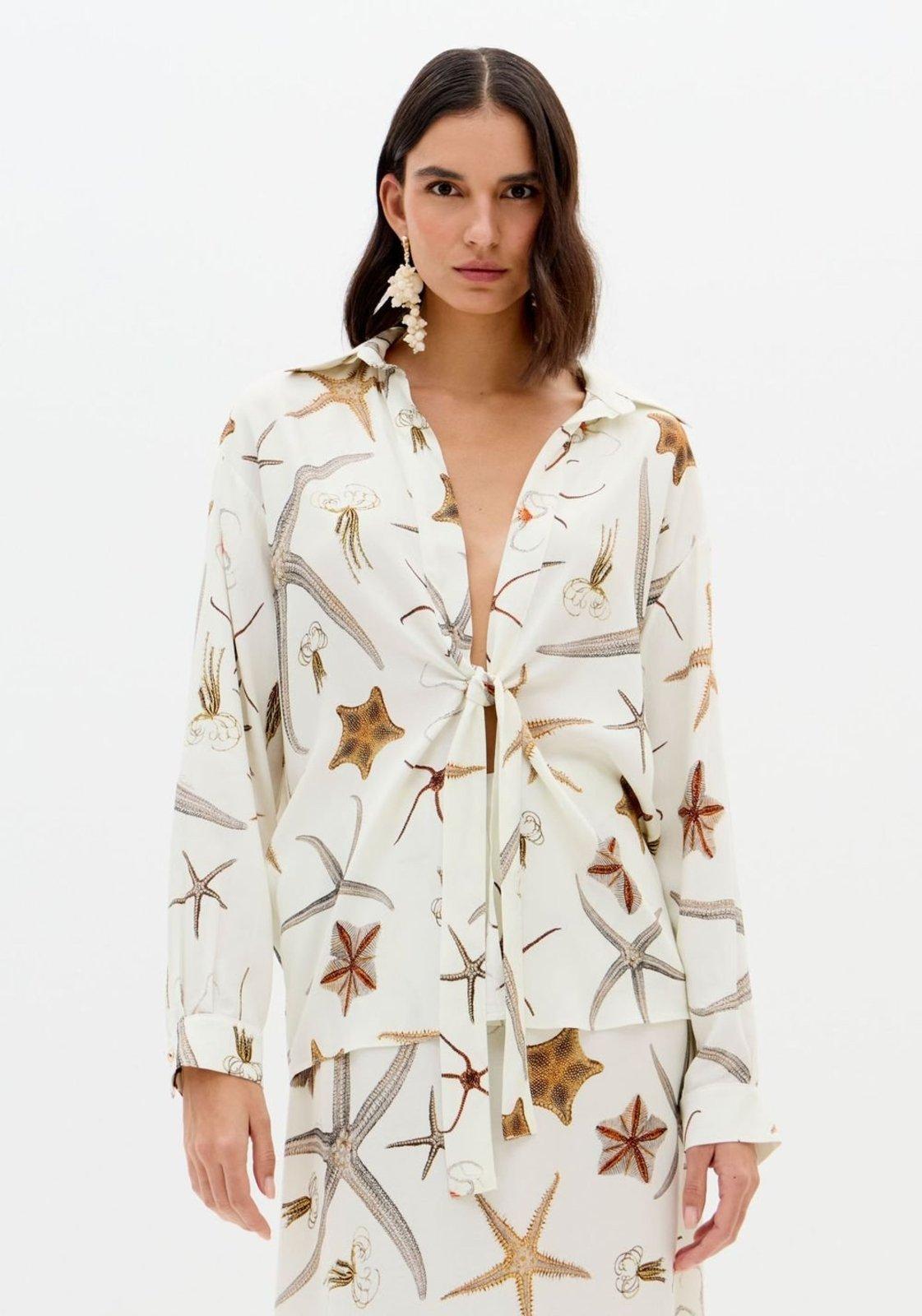 Camisa Manga Longa Estampada Com Amarração Lança Perfume
