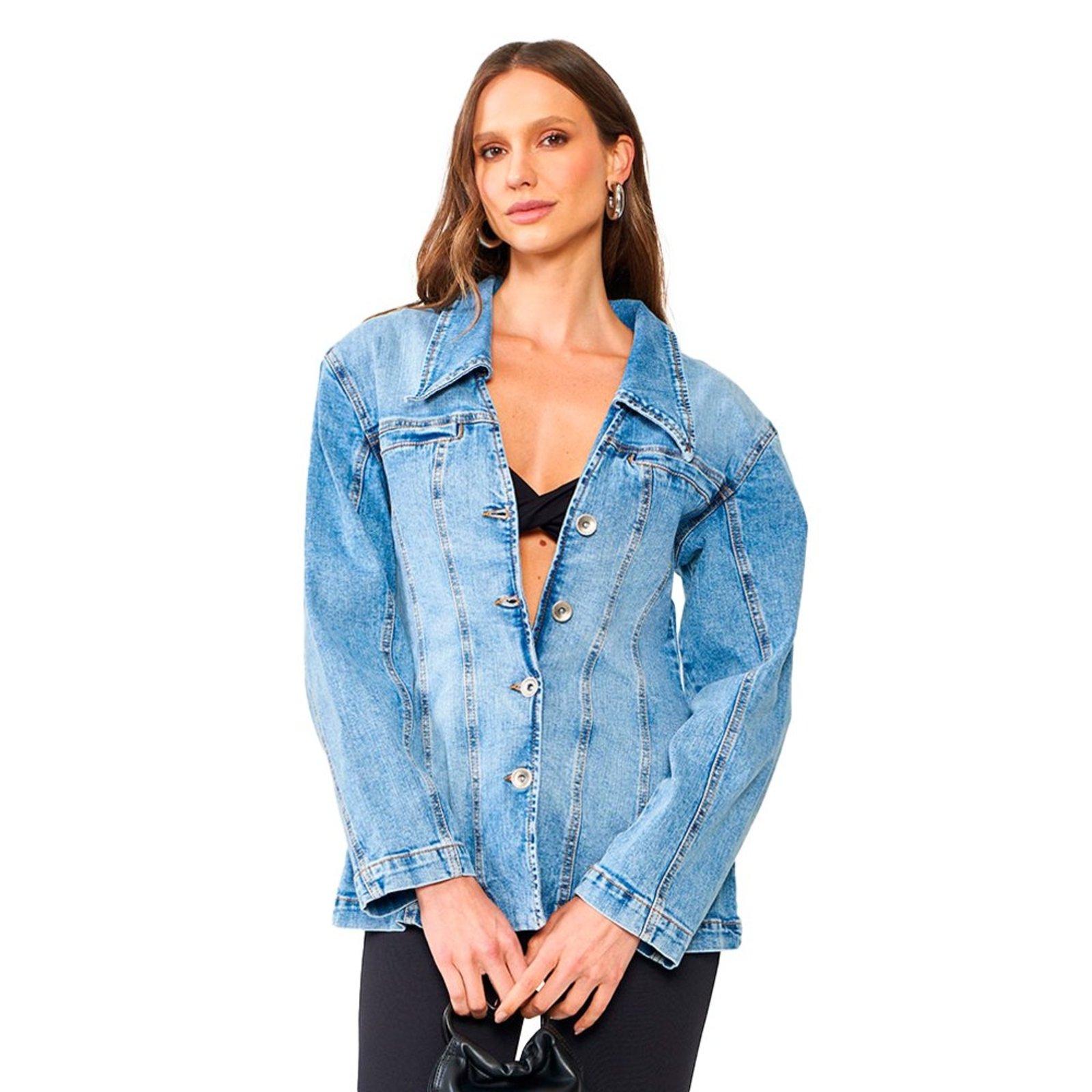 Jaqueta Jeans Colcci Stripes Comfort Ou24 Azul Feminino