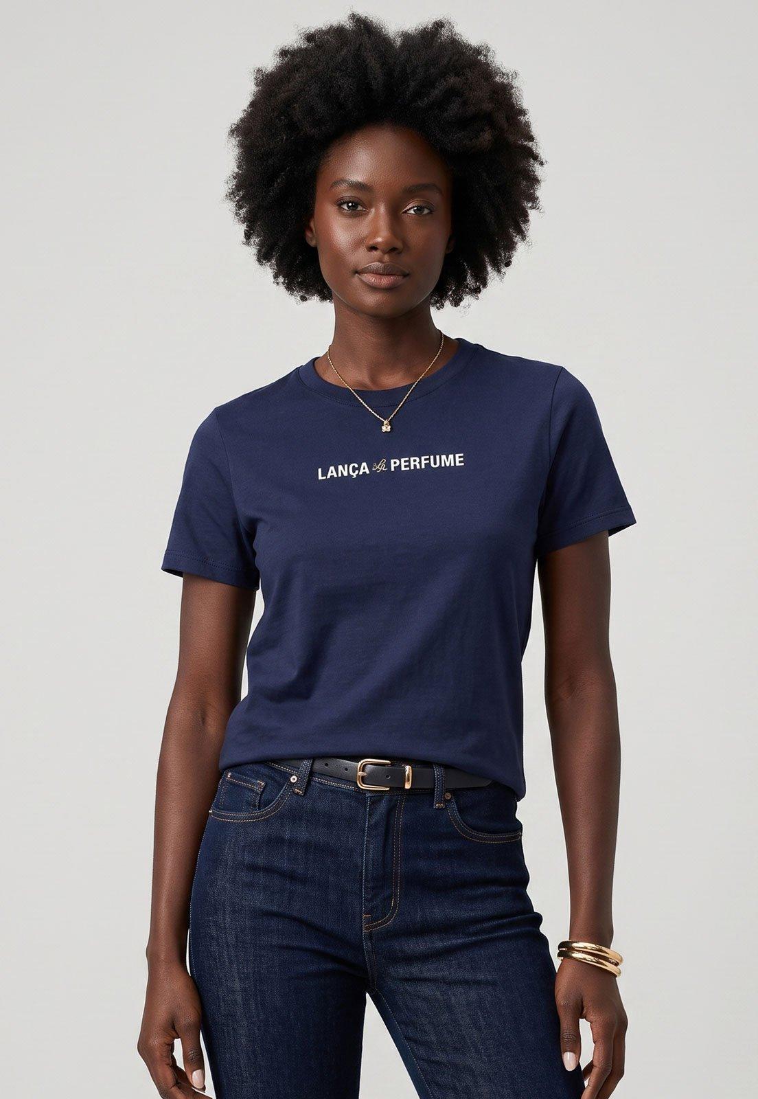 Camiseta Feminina Lança Perfume Logo Azul