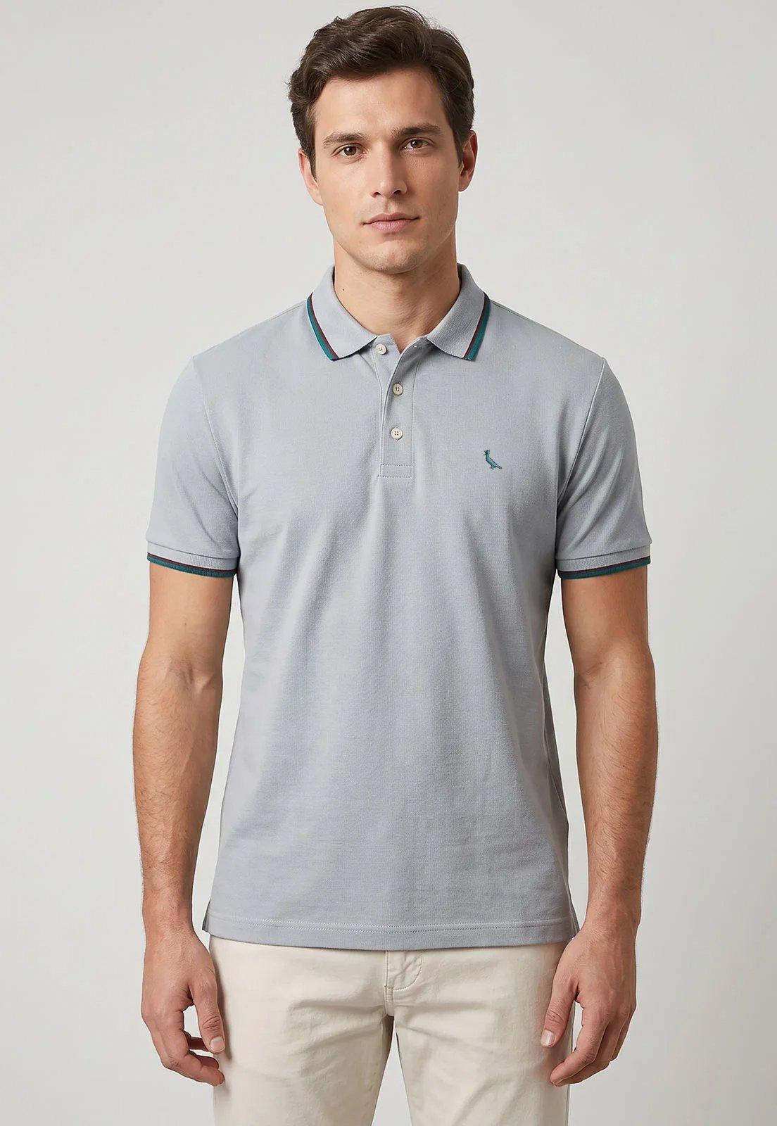 Polo Masculina Reserva Detalhe Contrastante Azul Claro