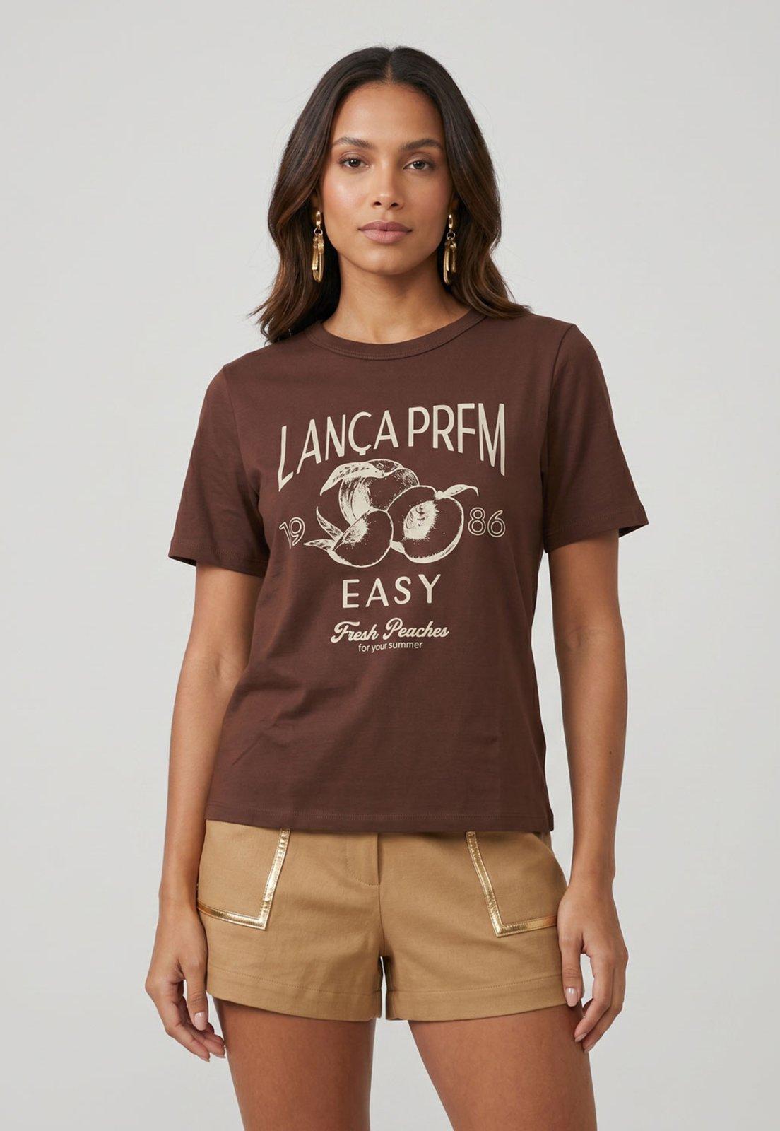 Camiseta Feminina Lança Perfume Estampa Frontal Marrom