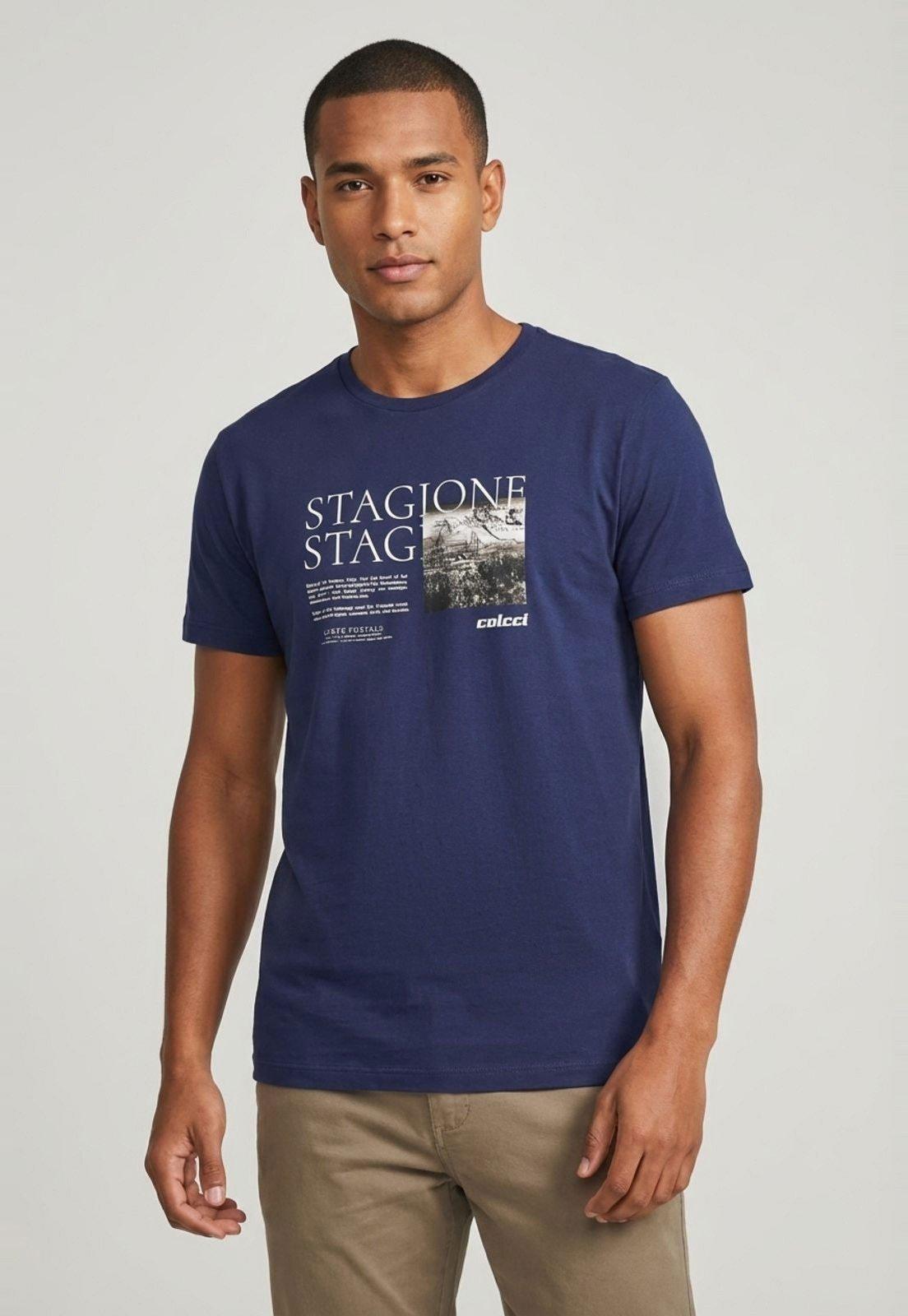 Camiseta Masculina Colcci Estampa Frontal Azul Marinho