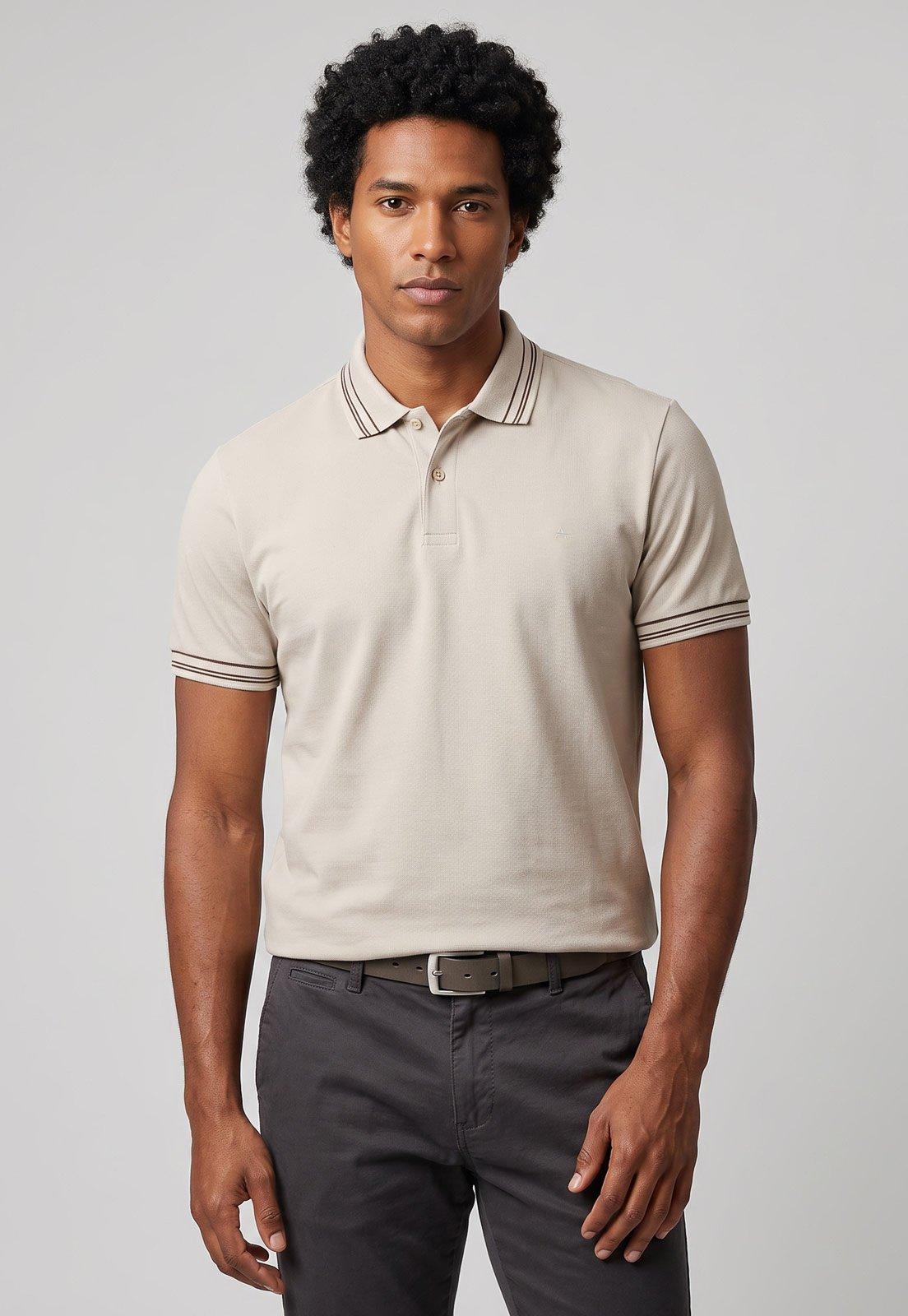 Camiseta Polo Masculina Aramis Friso Bege