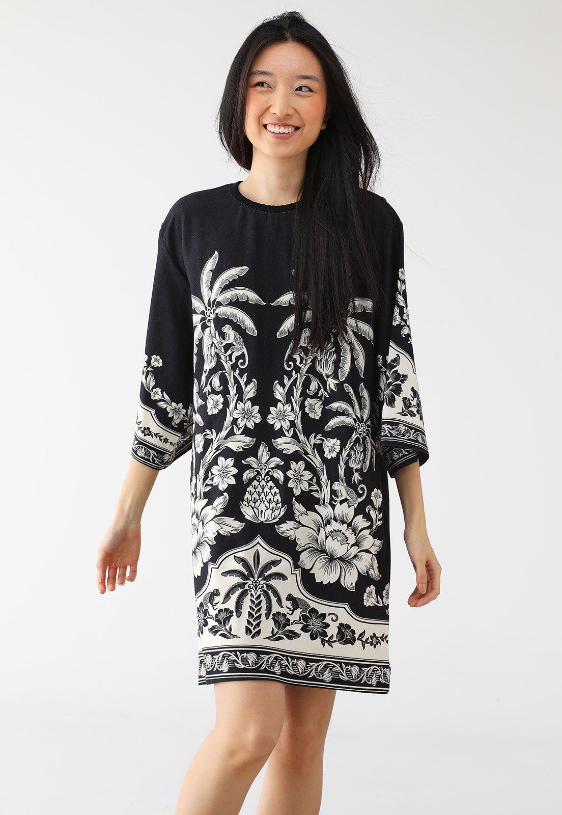 Vestido FARM Curto T Shirt Big Guanacaste Preto