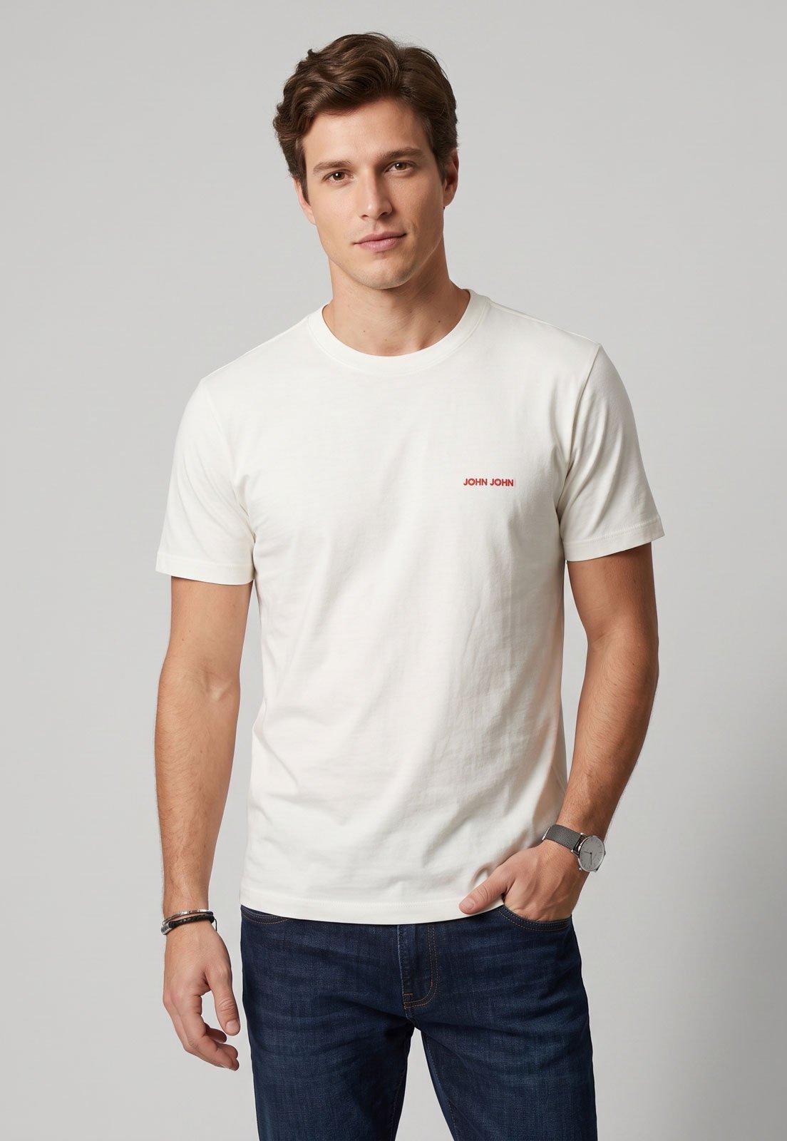 Camiseta Masculina John John Gola Redonda Off White