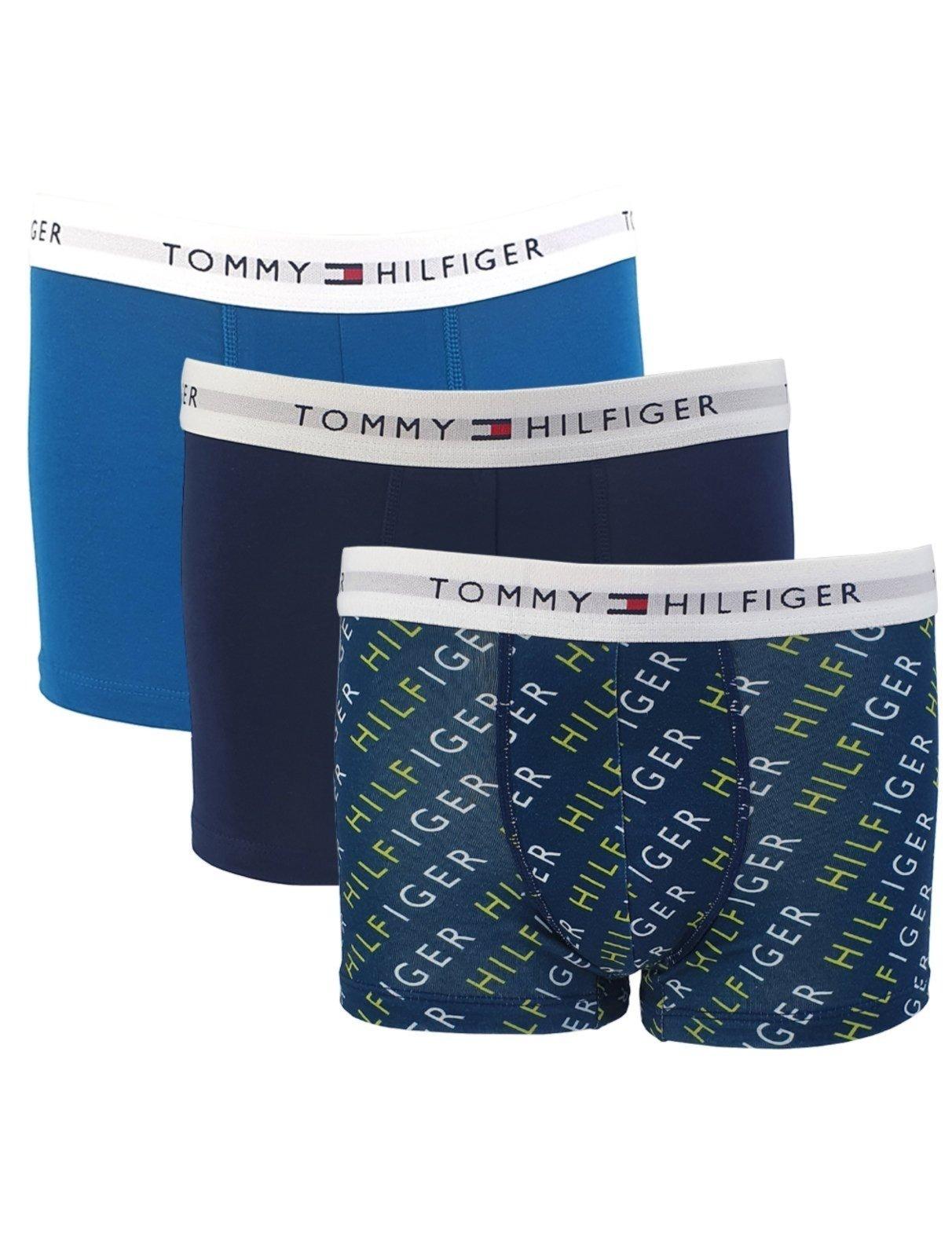 Kit Cuecas Tommy Hilfiger Cotton Stretch Trunk Repeat Colors Azul 3UN