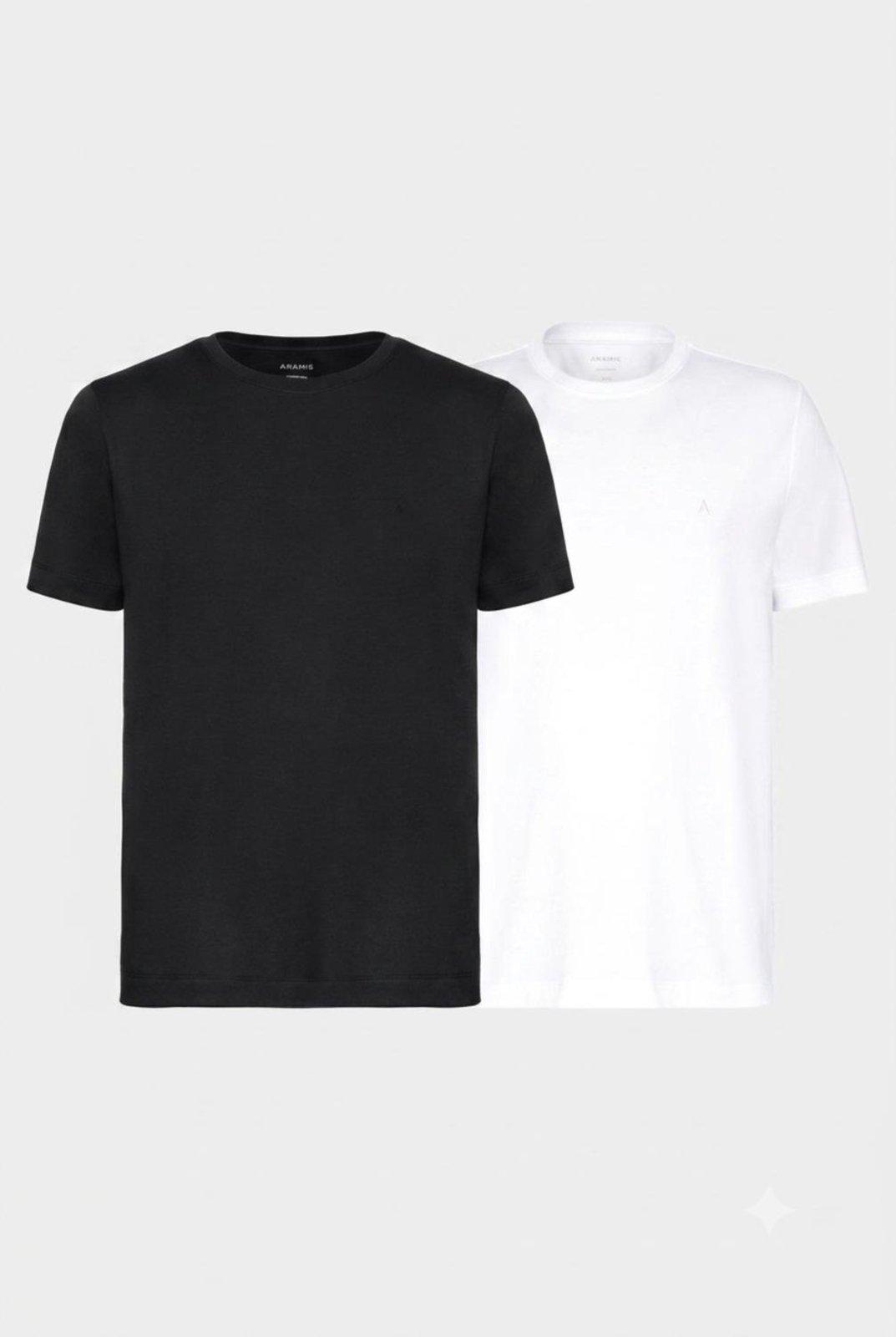 Kit Aramis 2 Camisetas Básica Algodão Preto e Branco