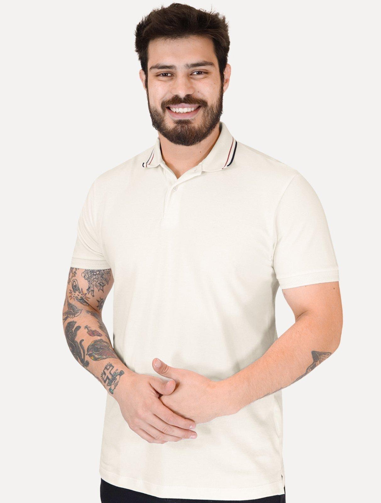 Polo Aramis Masculina Piquet Gola Duo Frisos Off-White