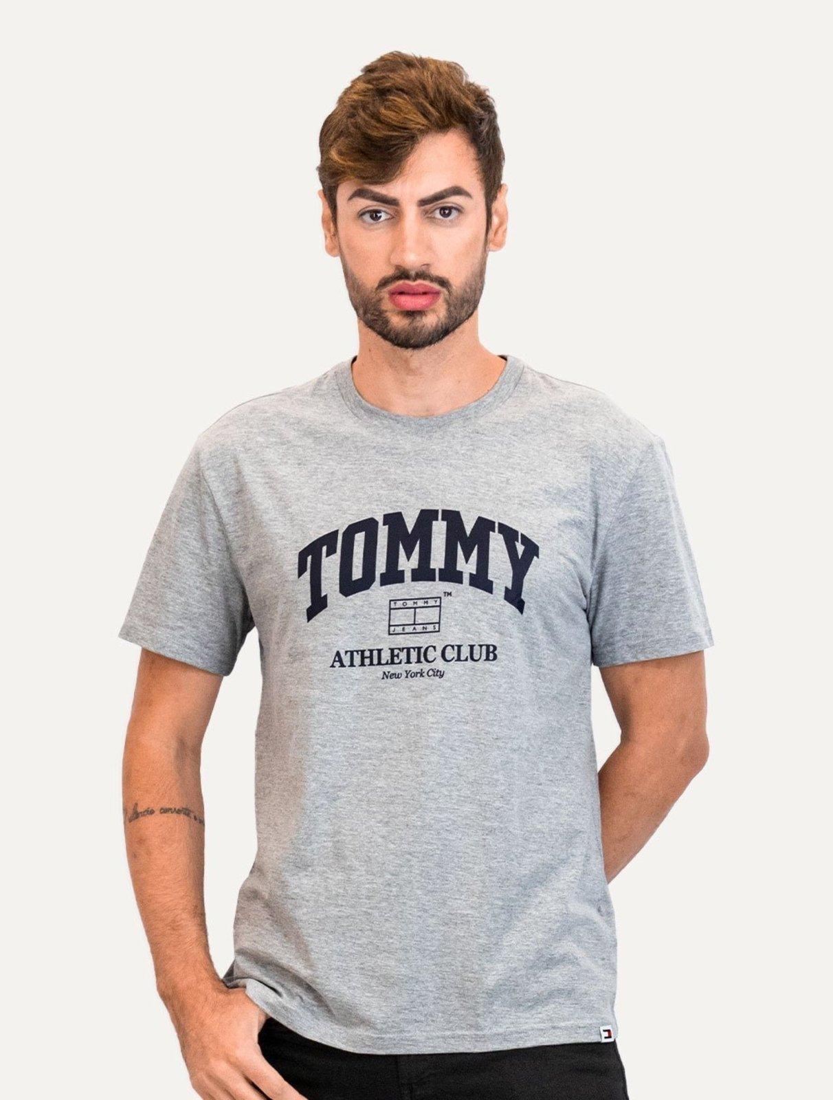 Camiseta Tommy Jeans Masculina Regular Athletic Club Cinza Mescla