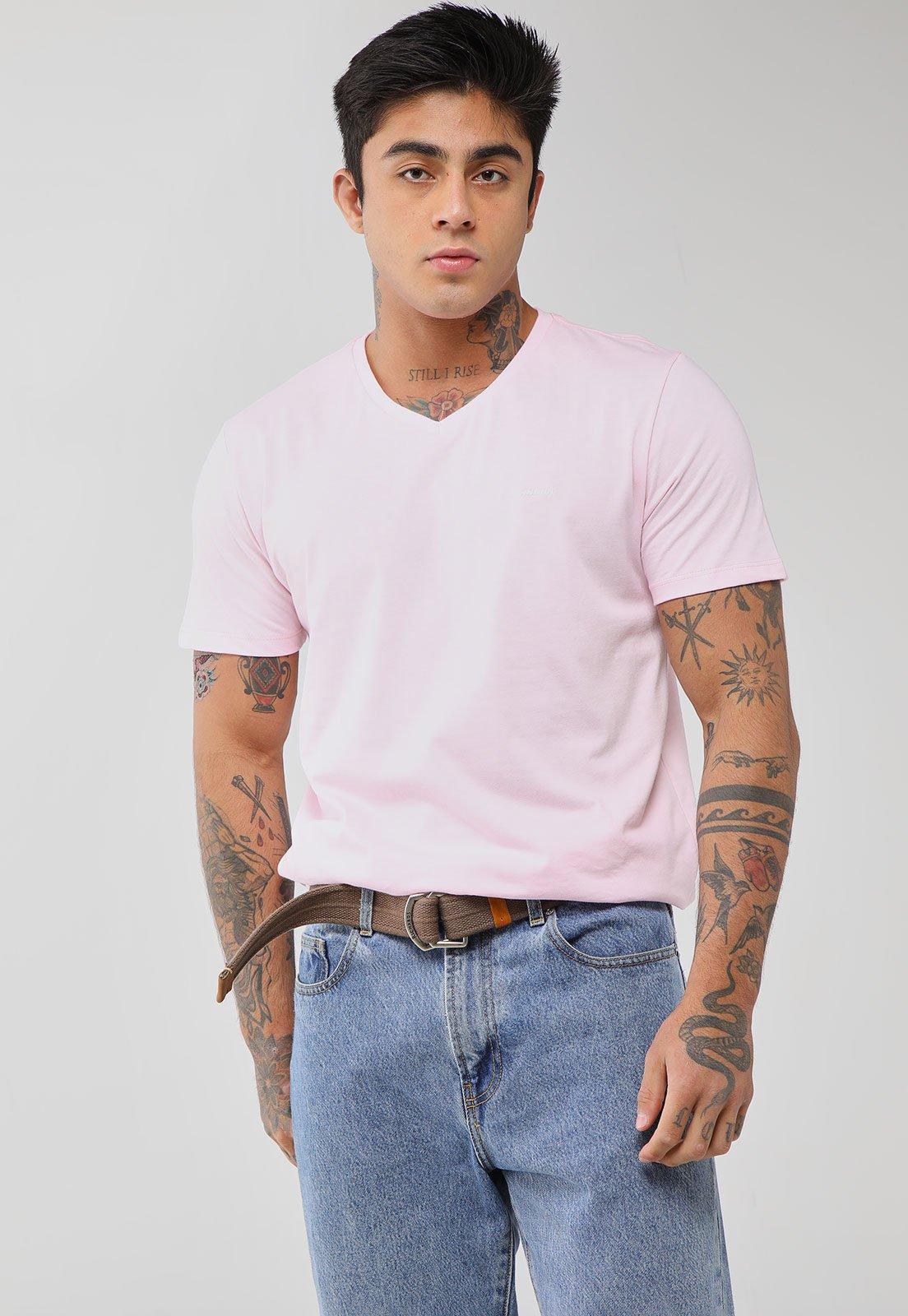 Camiseta Masculina Colcci Decote V Rosa Claro