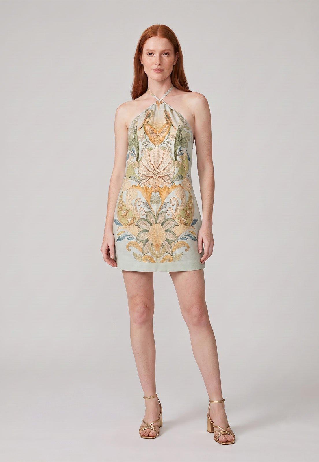 Vestido Curto Feminino FARM Estampa Floral Verde