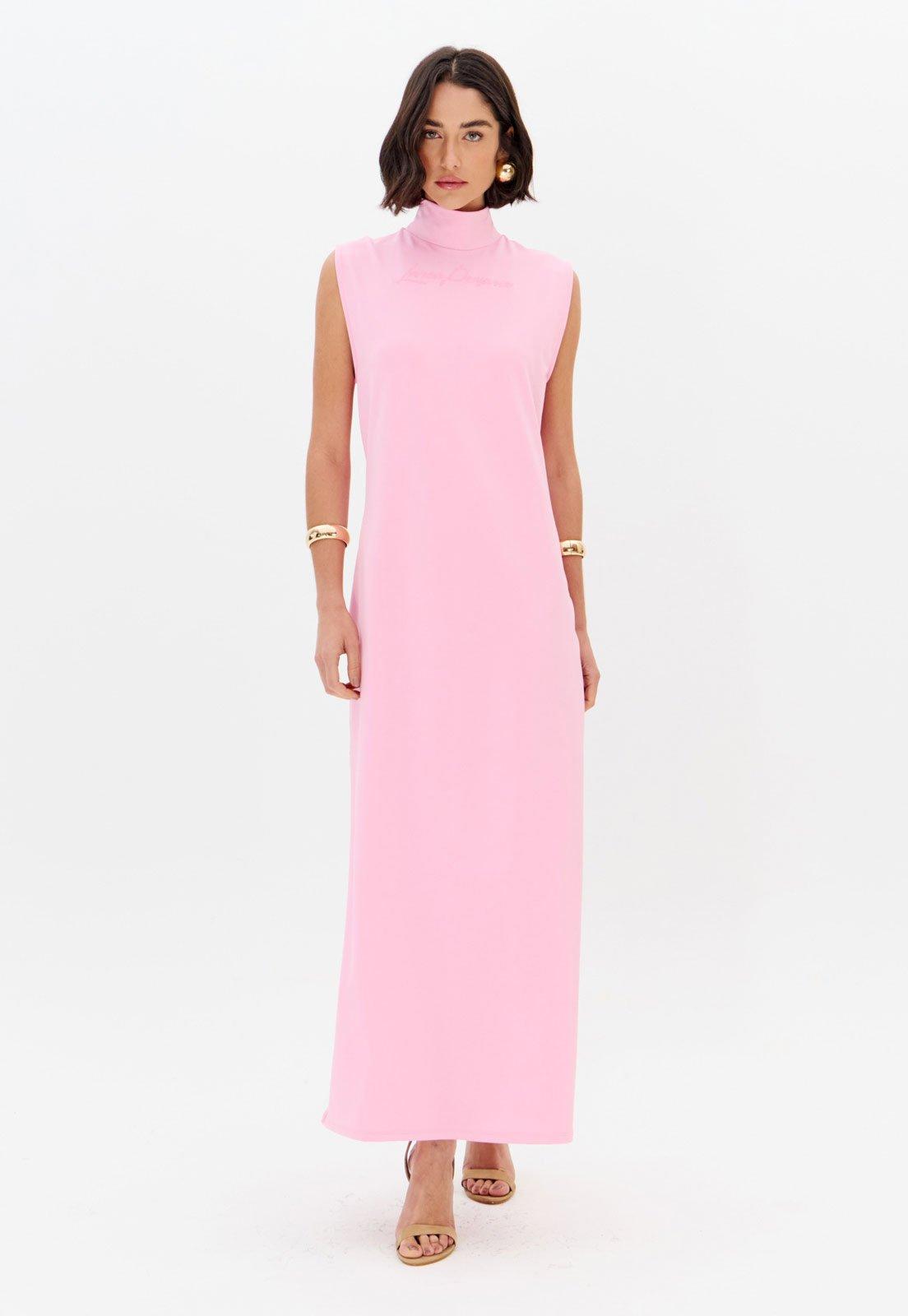 Vestido Feminino Lança Perfume Longo Gola Alta Rosa