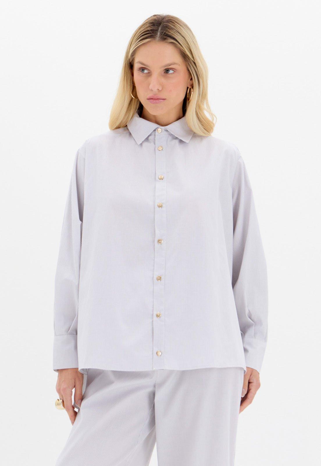 Camisa Feminina Lança Perfume Listrada Cinza