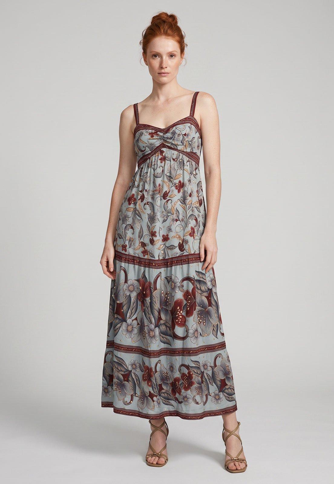 Vestido Feminino FARM Longo Estampado Azul
