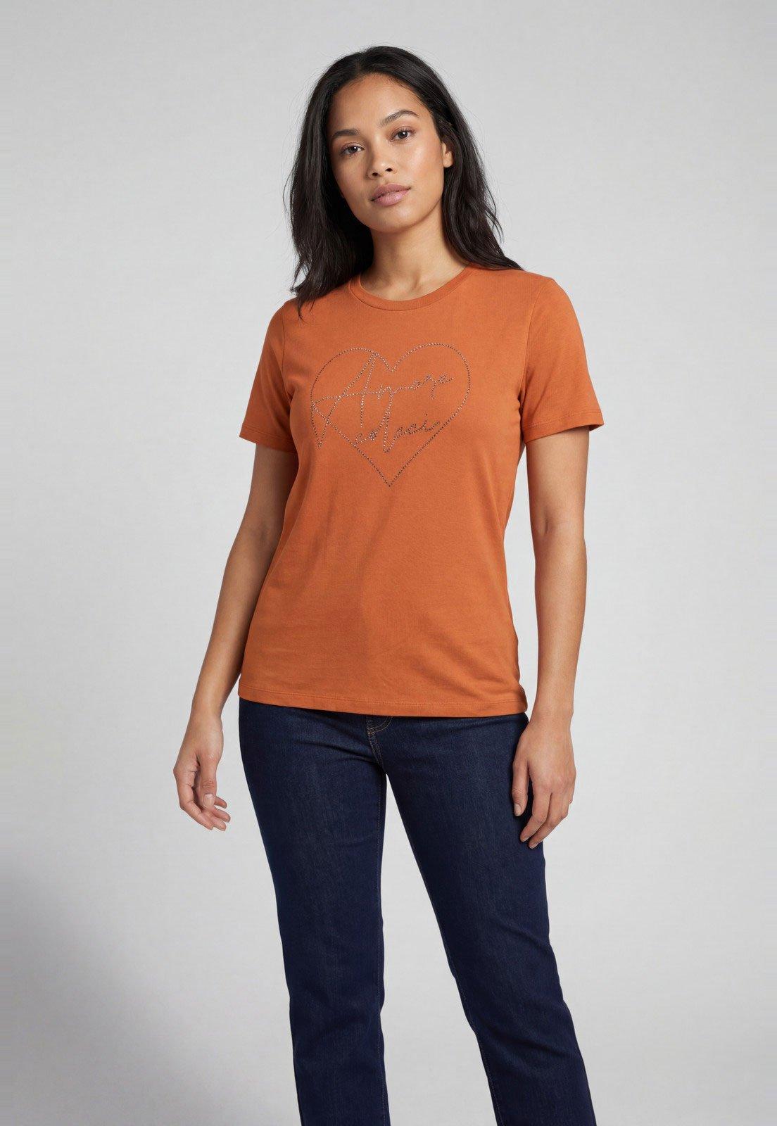 Camiseta Feminina Colcci Estampa Strass Laranja