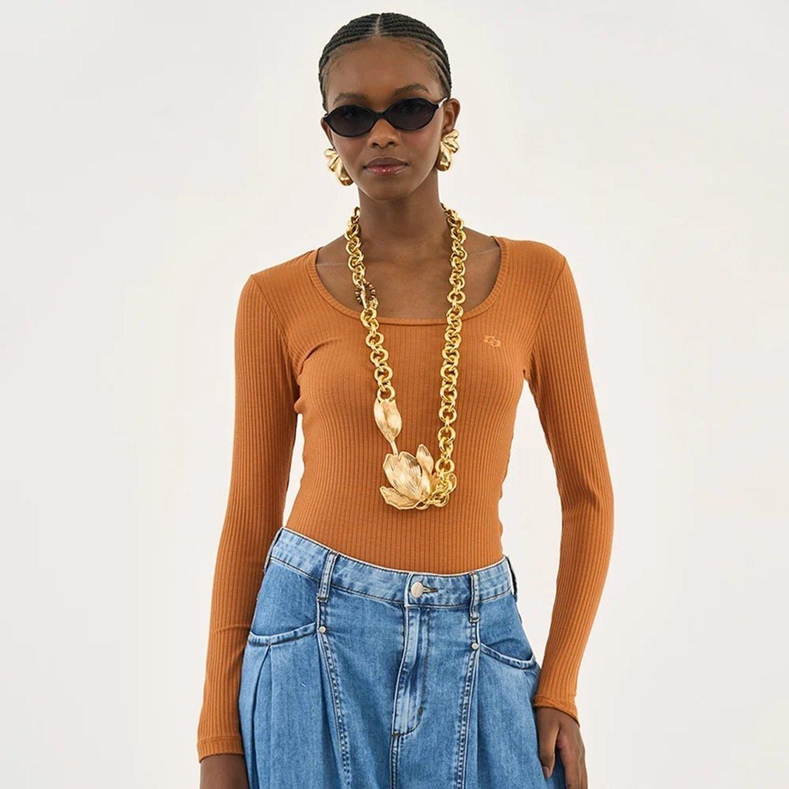 Blusa Canelada Colcci Slim Ou26 Bege Feminino