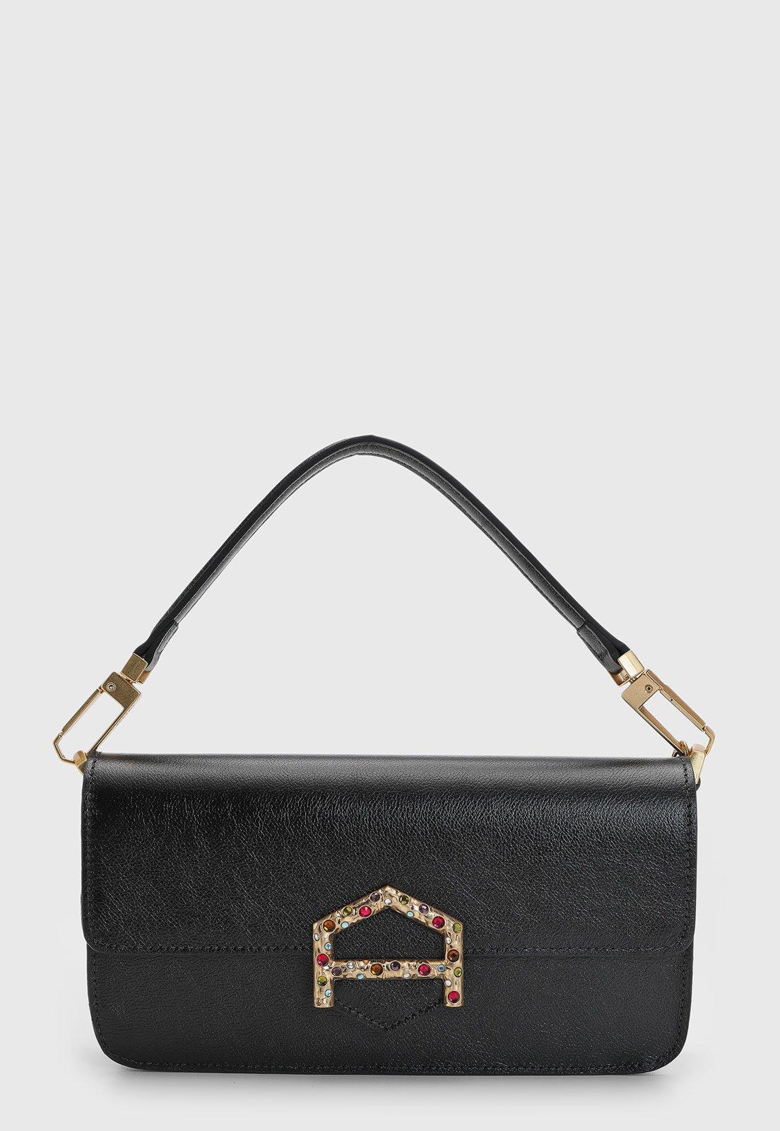 Bolsa Feminina Arezzo Média Fecho Pedrarias Preta