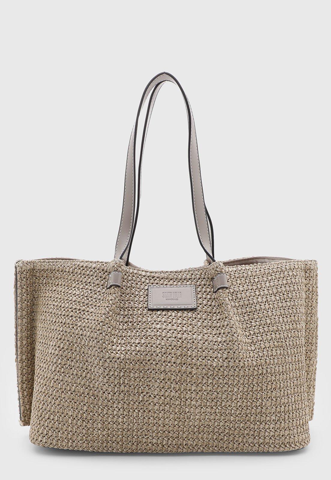Bolsa Feminina Santa Lolla Grande Trançada Com Carteira Bege