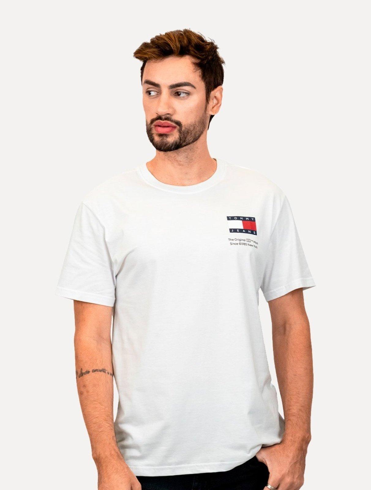 Camiseta Tommy Jeans Masculina Regular Essential Flag Text Branca