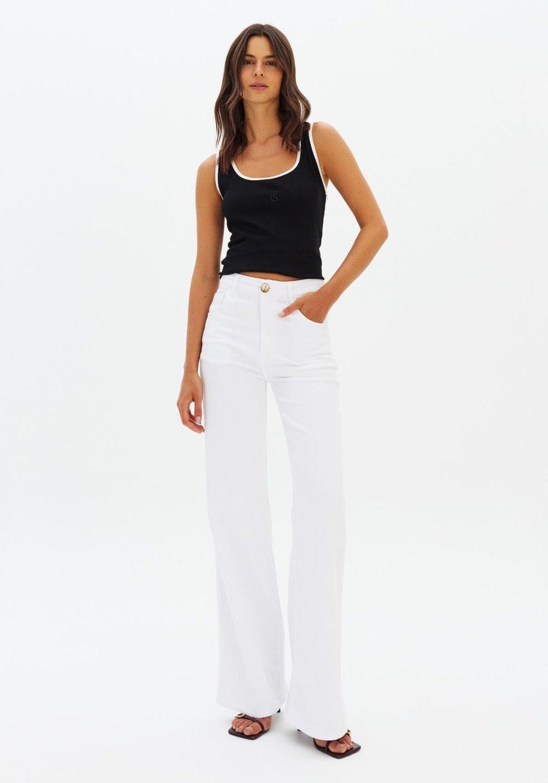 Calça Sarja Wide Leg Cintura Média Lança Perfume