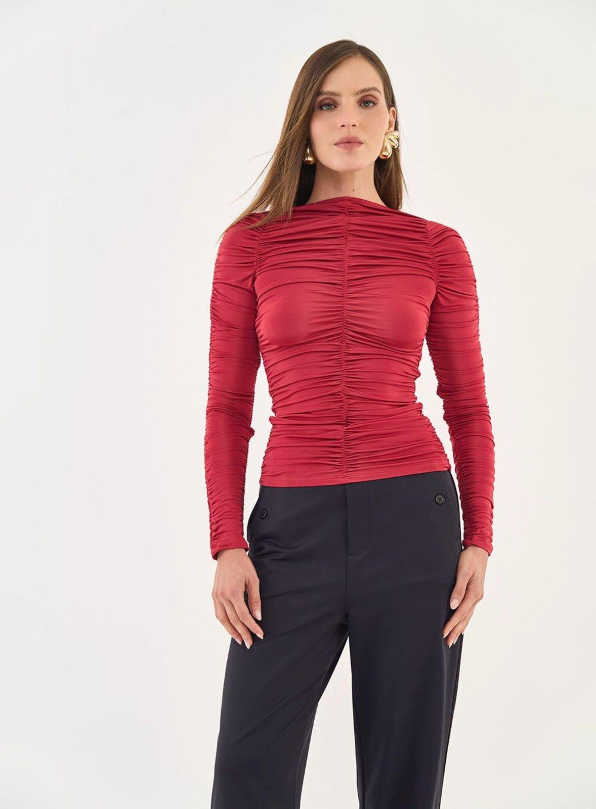 Blusa Slim Manga Longa Franzida Colcci Vermelho Lovez