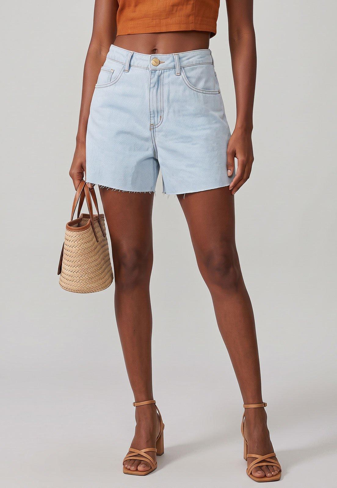 Shorts Feminino Lança Perfume Barra Desfiada Azul
