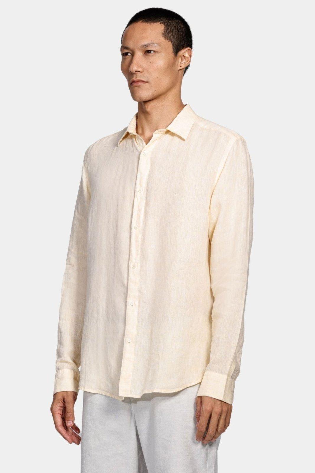 Camisa Aramis Aramis Manga Longa Slim Linho Irlandês Amarelo