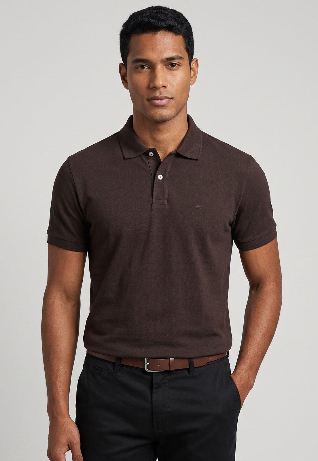 Polo Masculina Aramis Clássica Logo Marrom