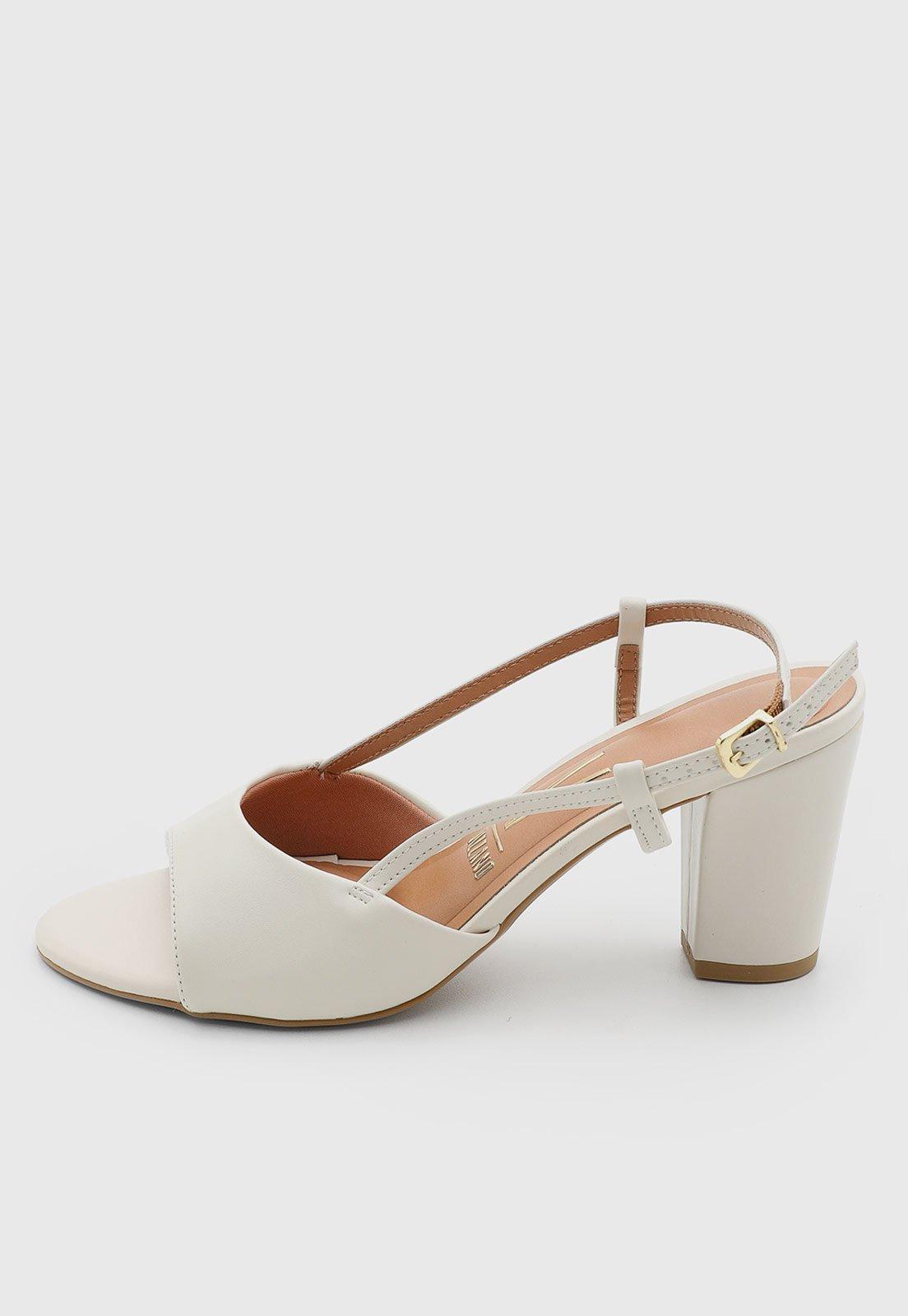 Sandália Feminina Vizzano Salto Alto Fivela Off-White