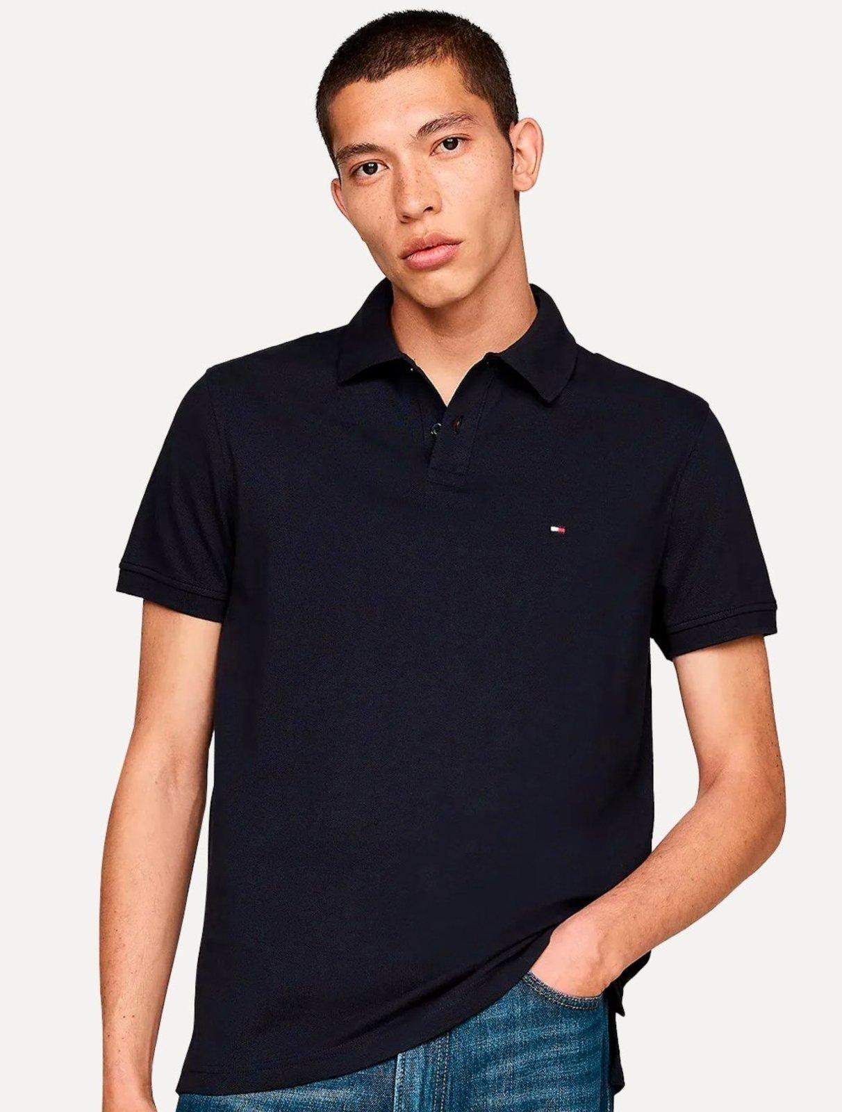 Polo Tommy Hilfiger Masculina Regular Piquet Colour-Blocked Back Azul Marinho