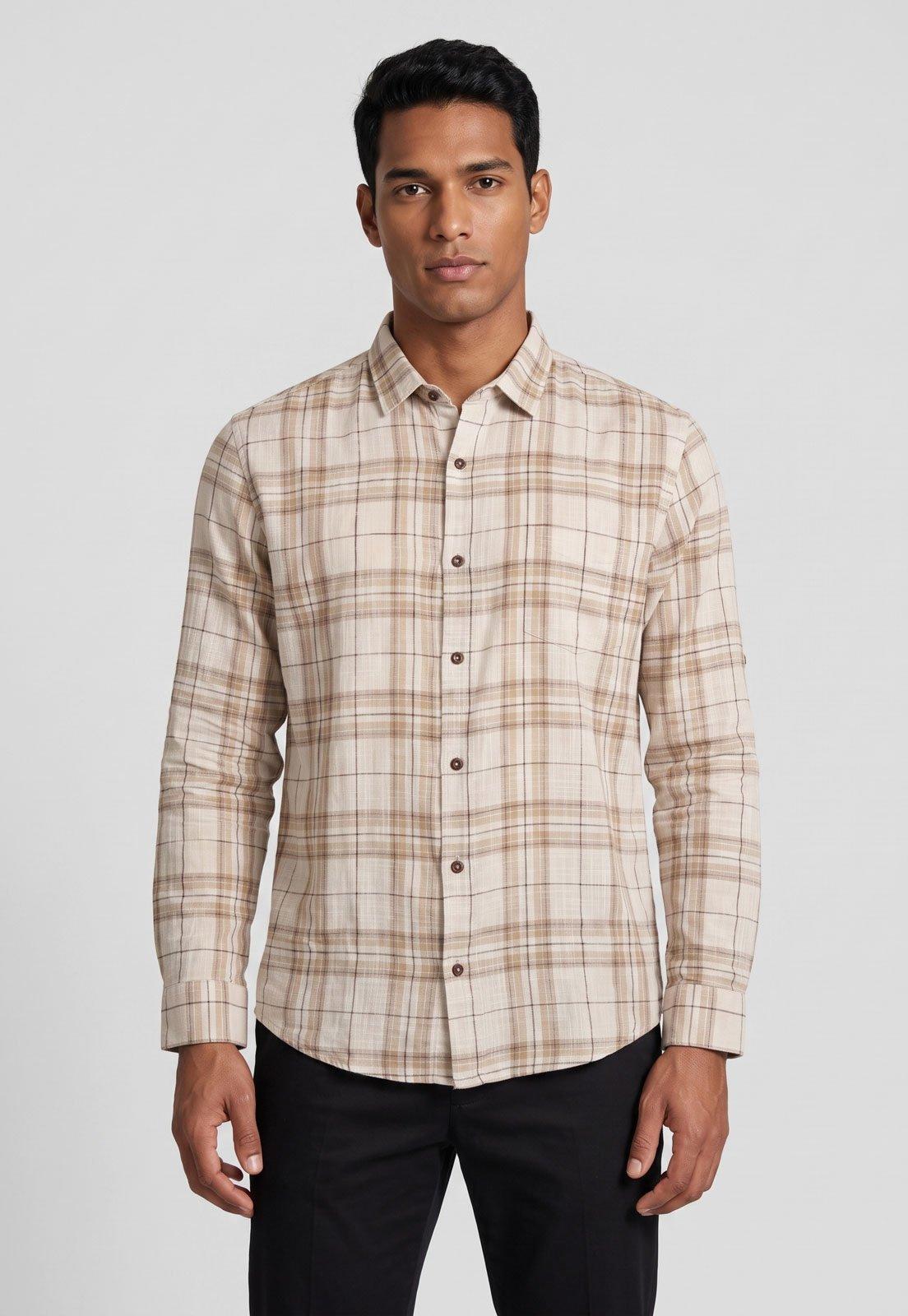 Camisa Masculina John John Xadrez Bege