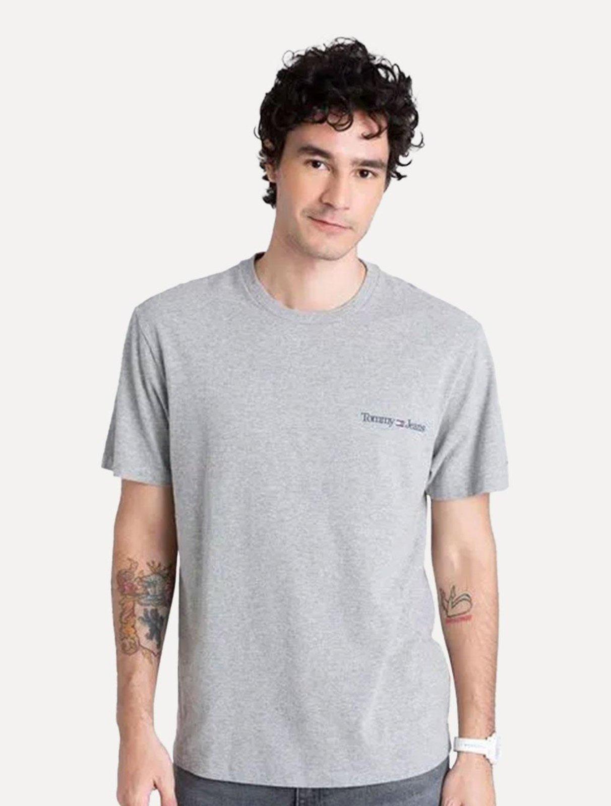Camiseta Tommy Jeans Masculina Classic Linear Chest Cinza Mescla