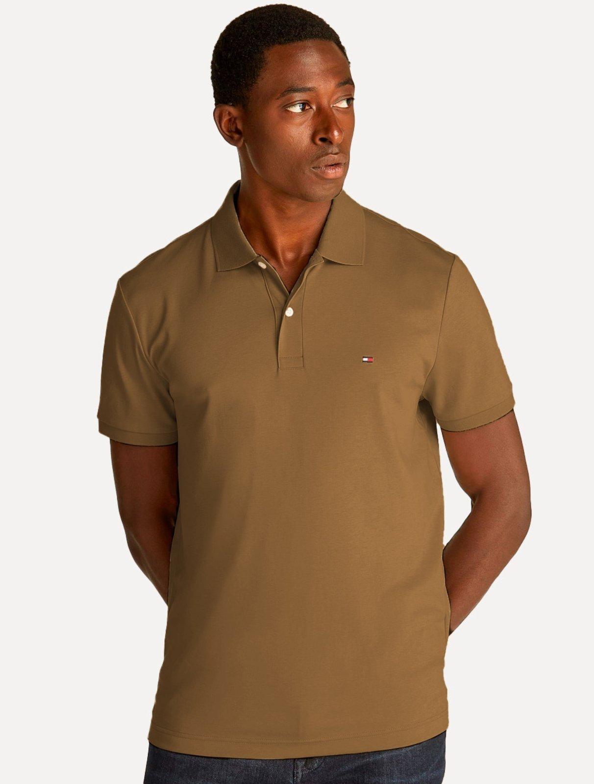 Polo Tommy Hilfiger Masculina Malha Liquid Cotton Seasonal Caqui Caramelo