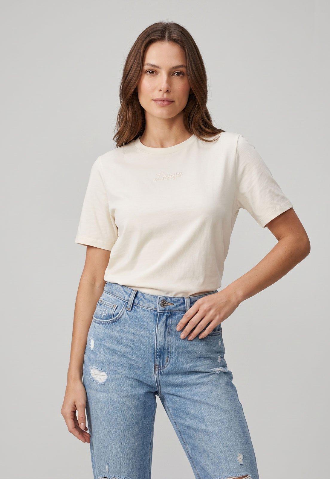 Camiseta Feminina Lança Perfume Bordado Off-White