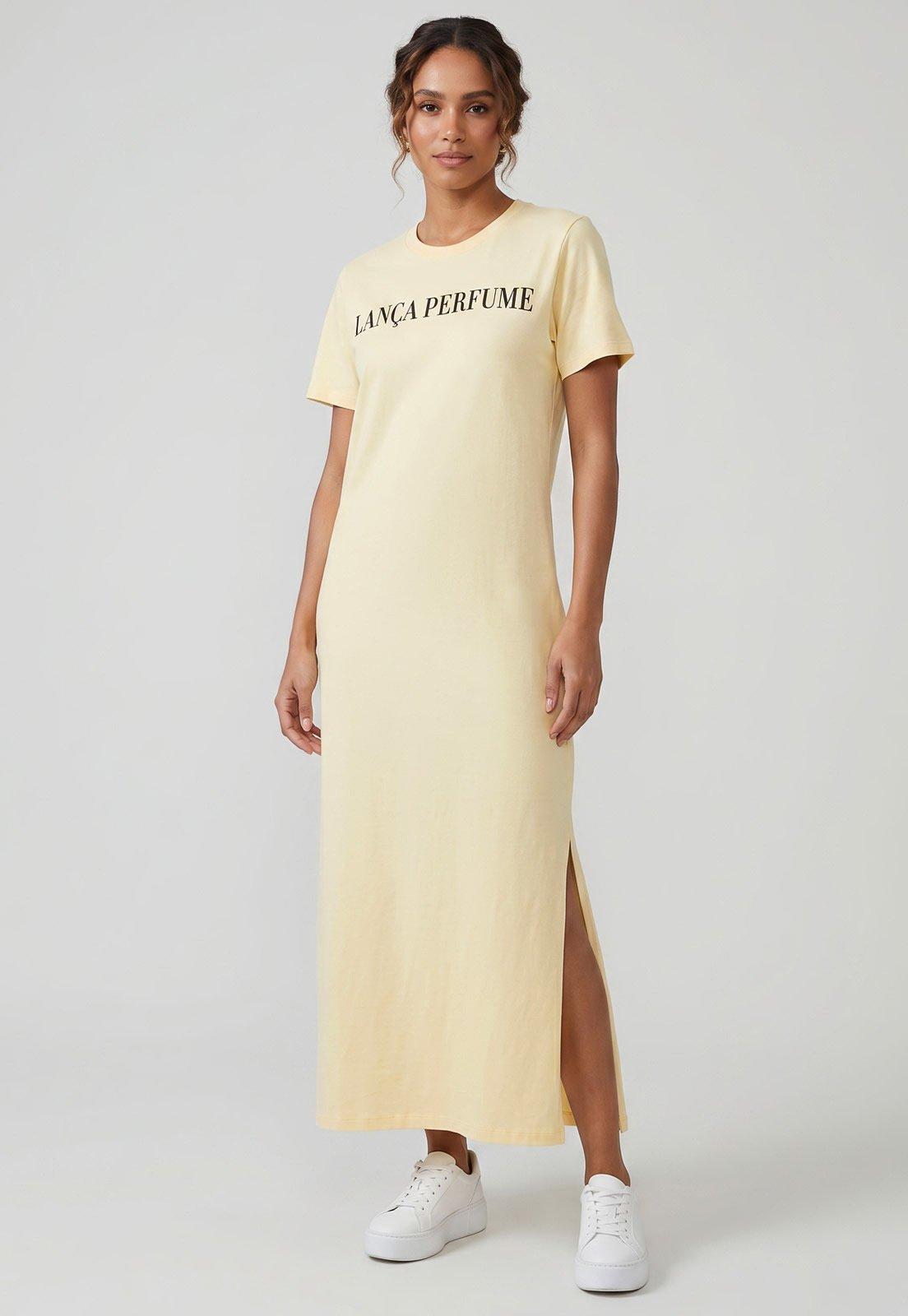 Vestido Feminino Lança Perfume Longo Logo Amarelo