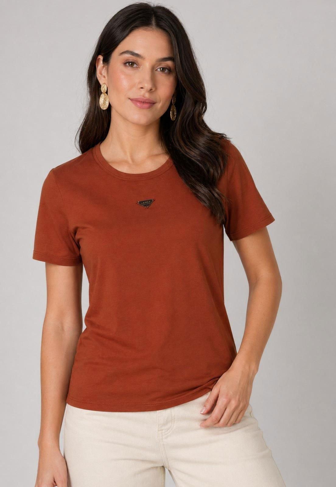 Camiseta Feminina Lança Perfume Decote Redondo Terracota