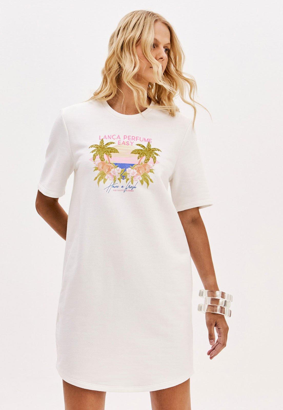 Vestido Lança Perfume Curto Estampado Off-White