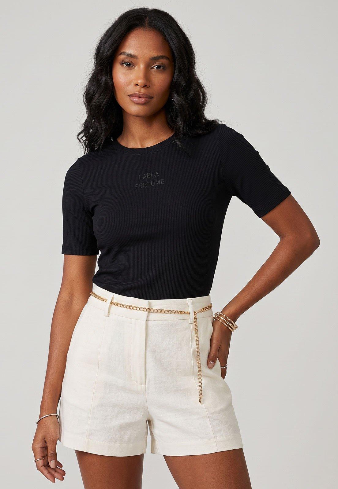 Blusa Feminina Lança Perfume Manga Curta Preta