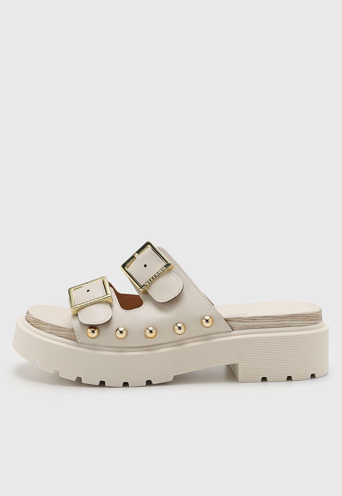 Sandália Feminina Vizzano Salto Grosso Off-White