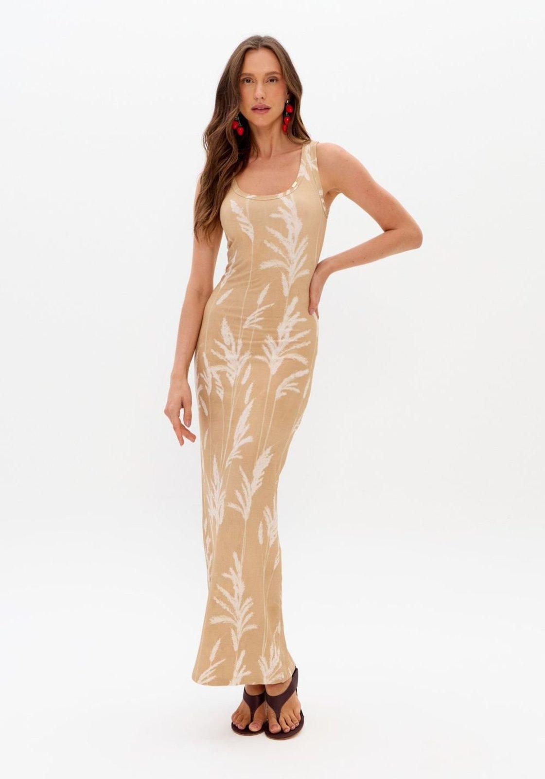 Vestido Canelado Estampado Super Midi Lança Perfume