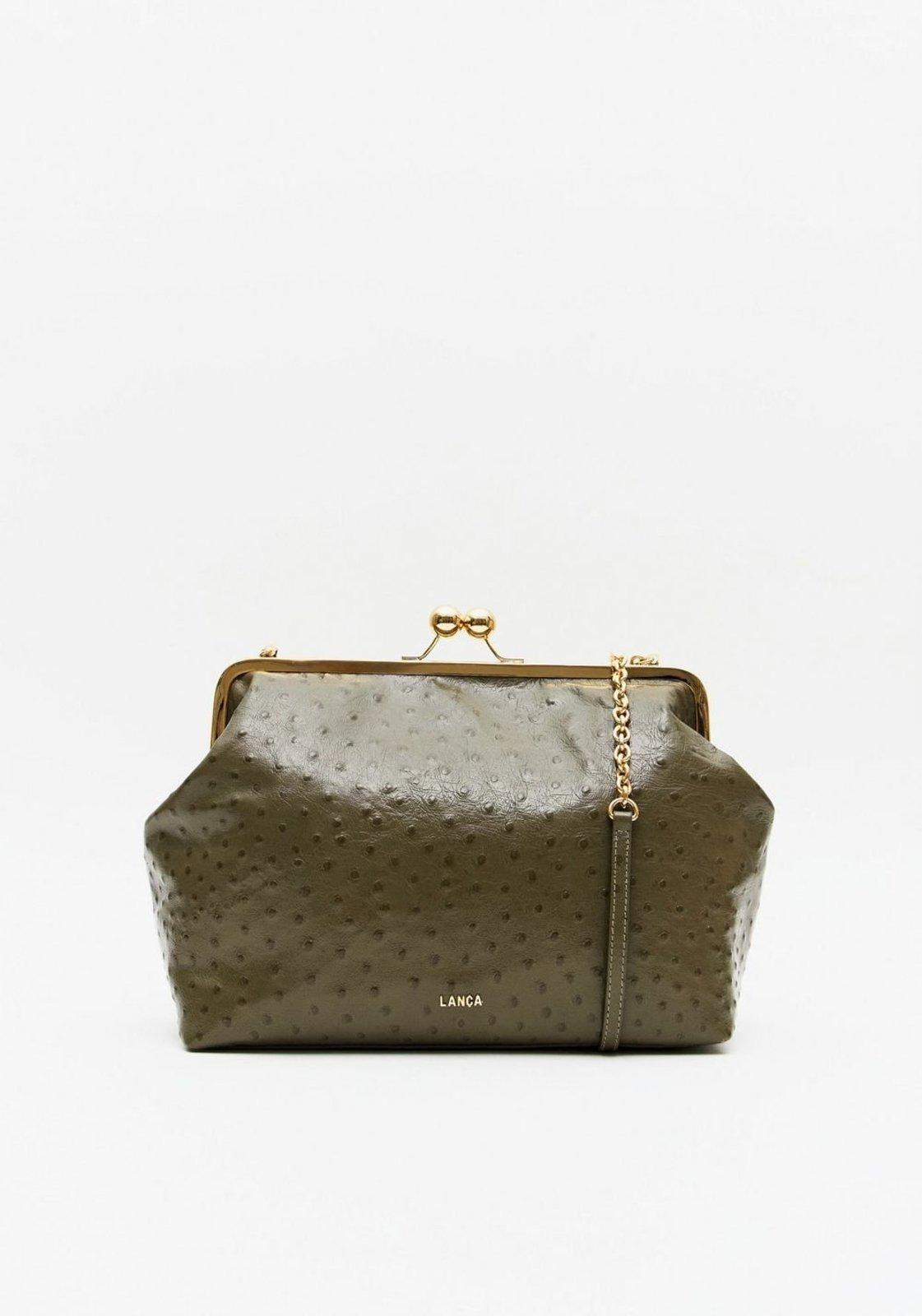 Bolsa Clutch Couro Com Enfeite Lança Perfume