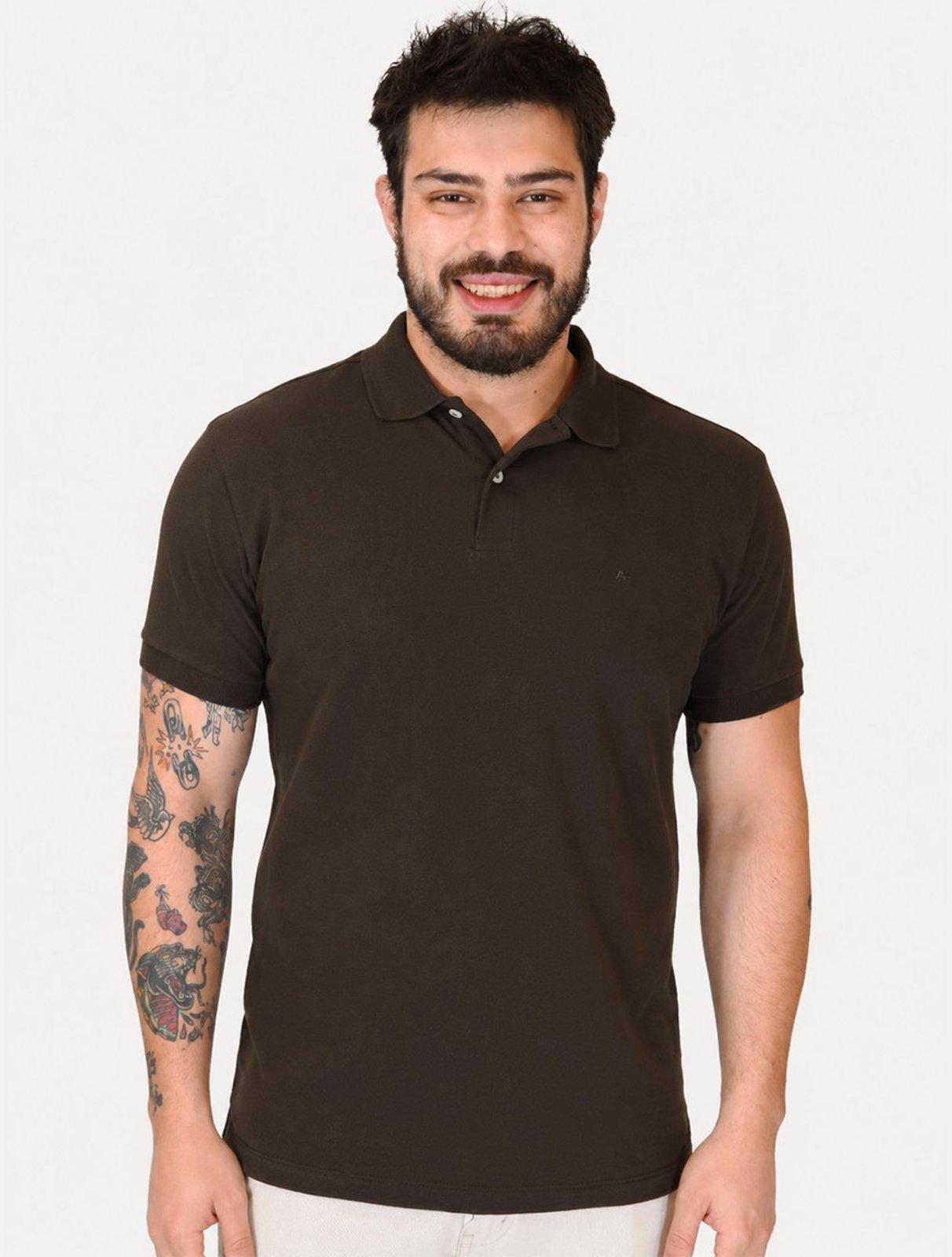 Polo Aramis Masculina Piquet Basic Mono Marrom Mescla