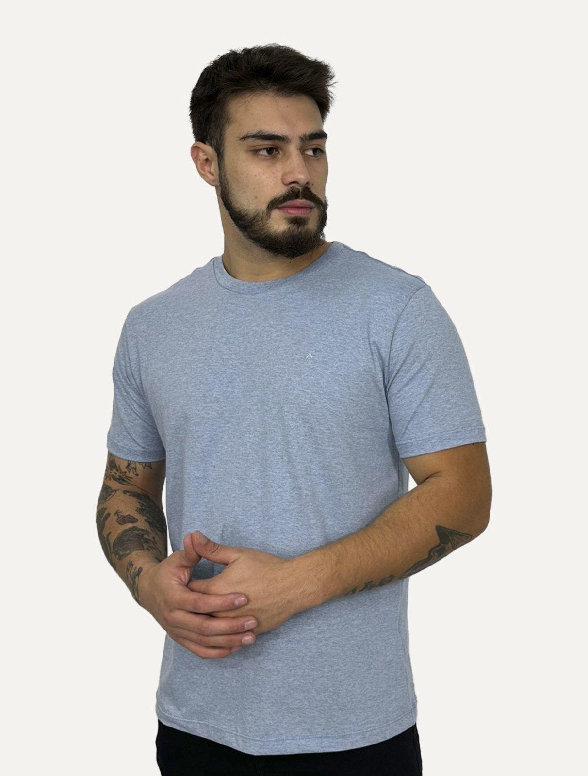 Camiseta Aramis Masculina Malha Fio a Fio Azul Mescla