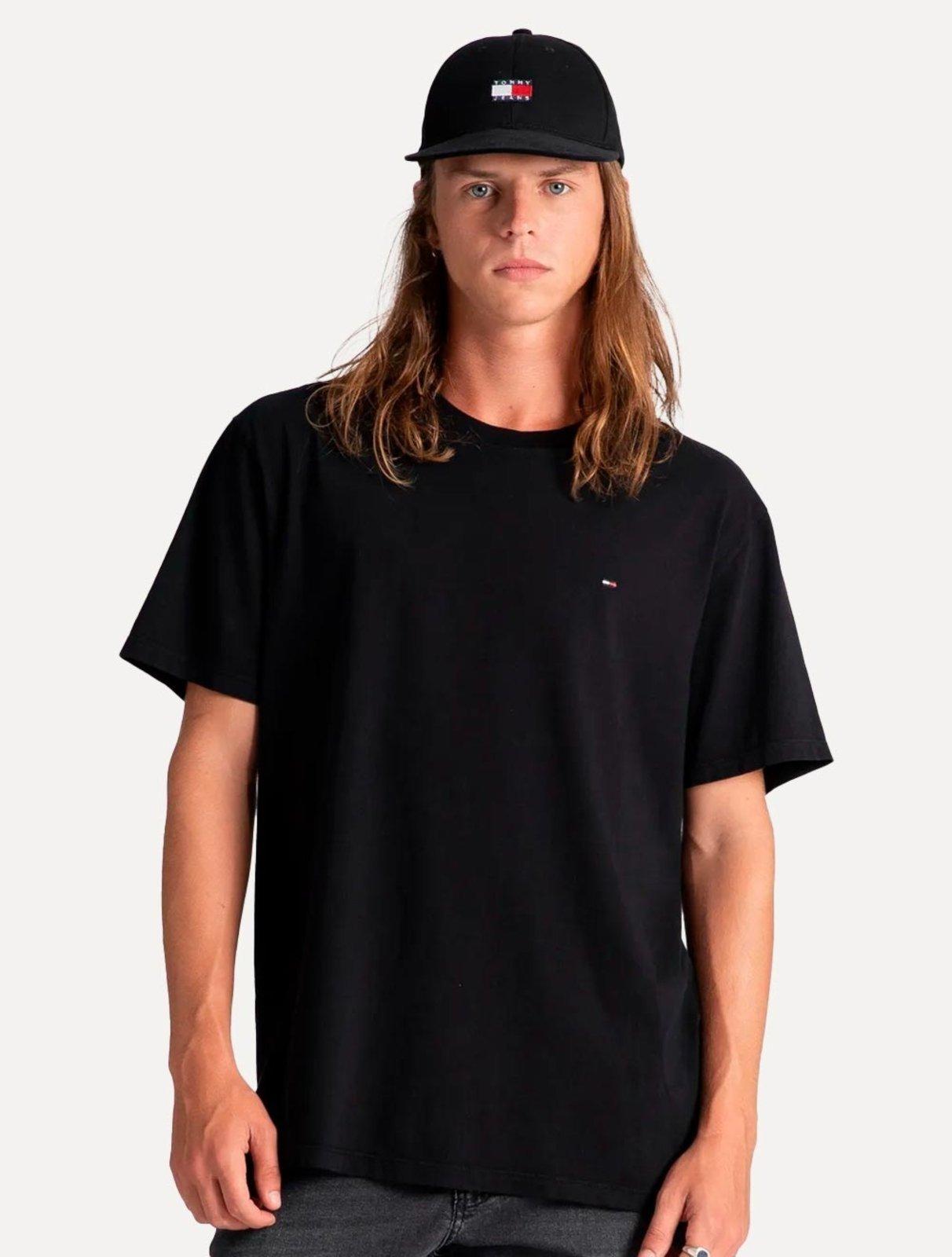Camiseta Tommy Jeans Regular Jersey C-Neck Flag Preta