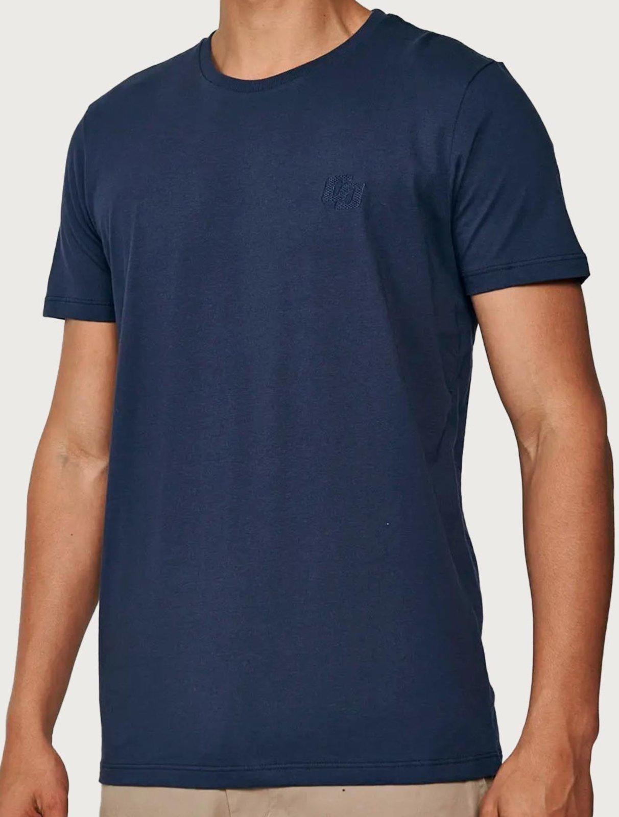 Camiseta Colcci Masculina Slim Crewneck Texture Logo Azul Marinho