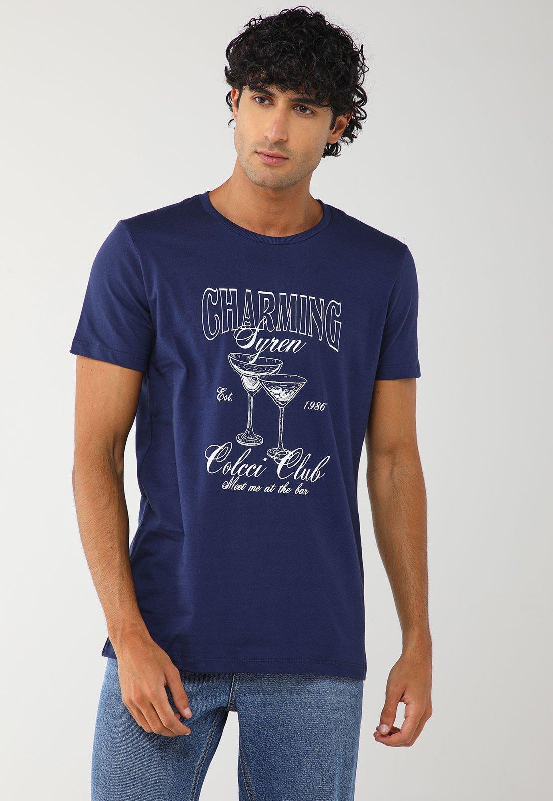 Camiseta Masculina Colcci Estampa Charming Syren Azul Marinho