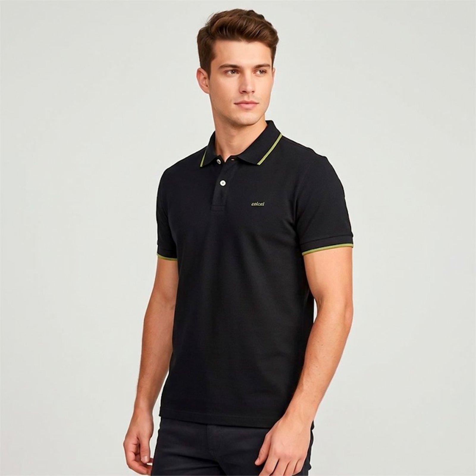 Camisa Polo Colcci Piquet 1 Listra In26 Preto Masculino