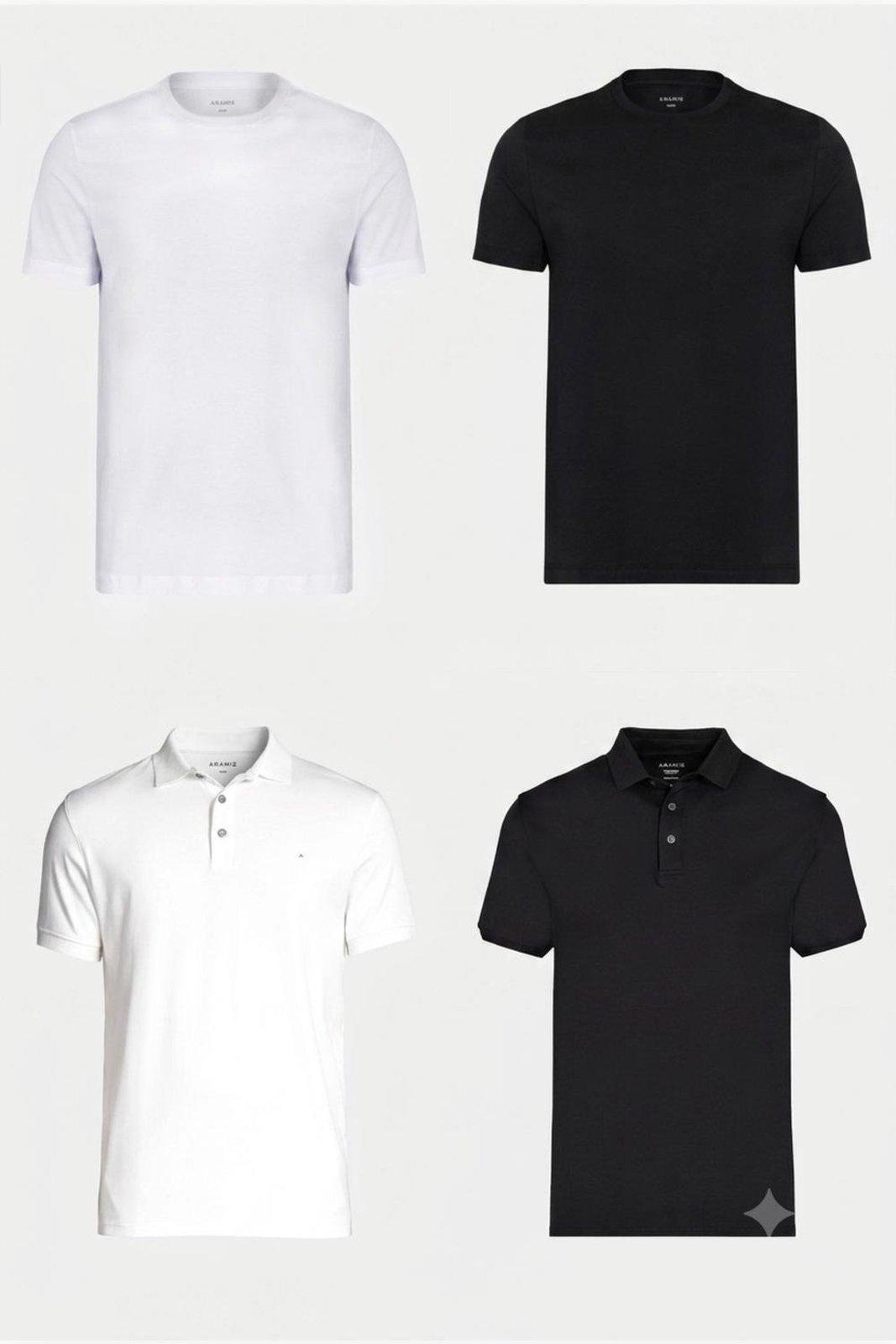 Kit Aramis Preto & Branco (2 Polos + 2 Camisetas)