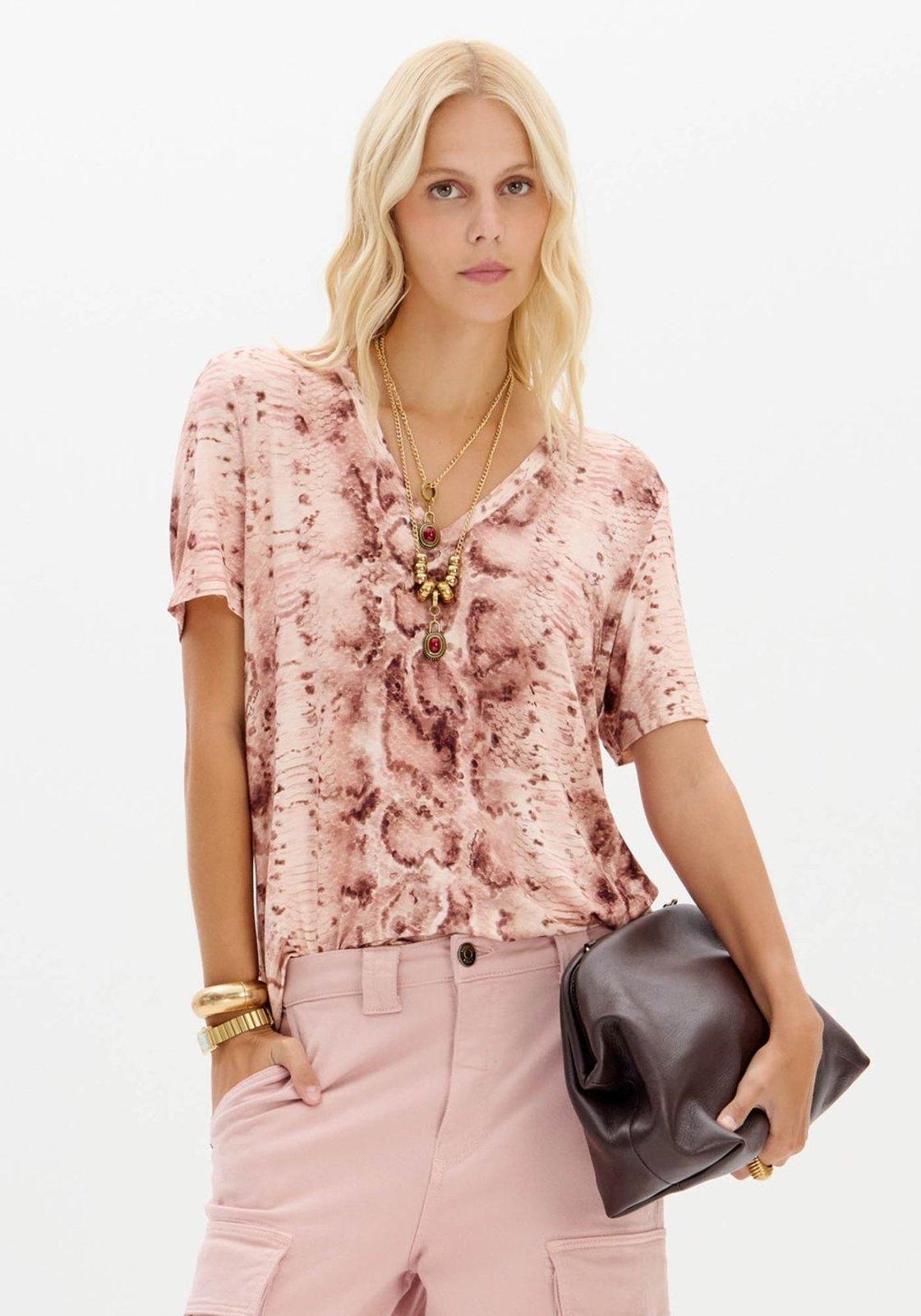 Blusa Com Decote V Estampada Lança Perfume