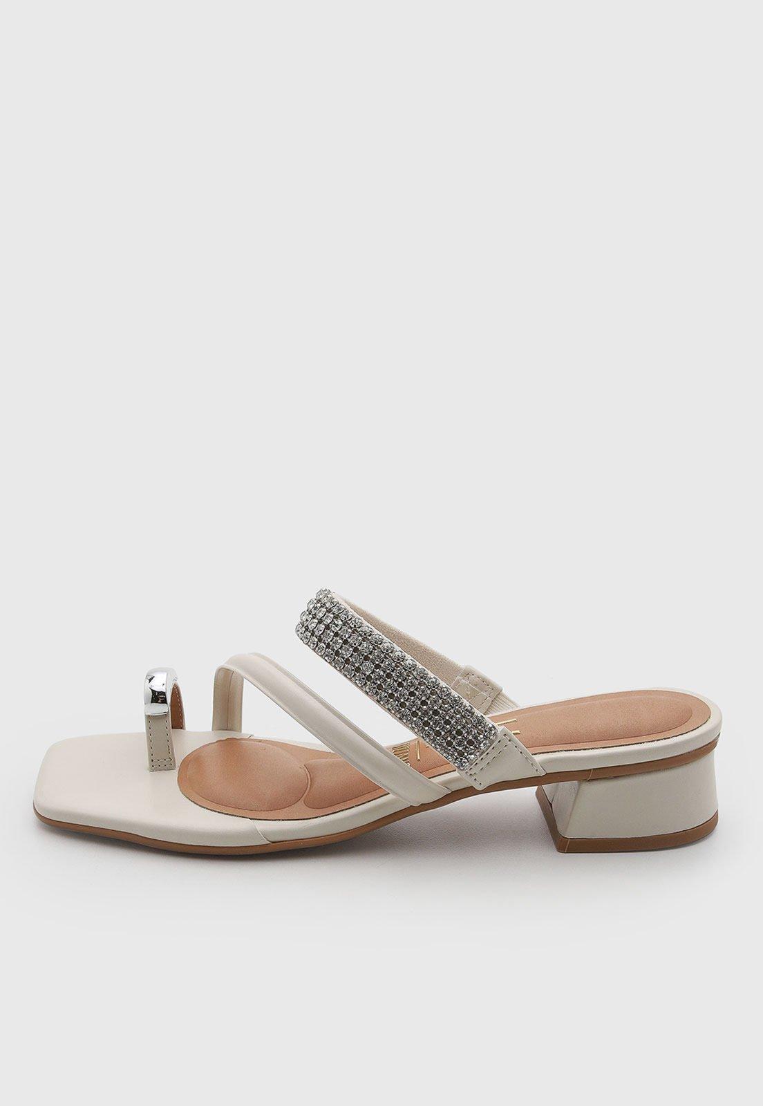 Sandália Feminina Vizzano Tiras Detalhe Brilhante Off-White